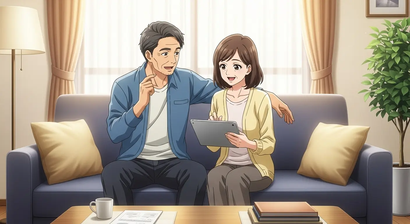 将来を語り合う40代のカップル