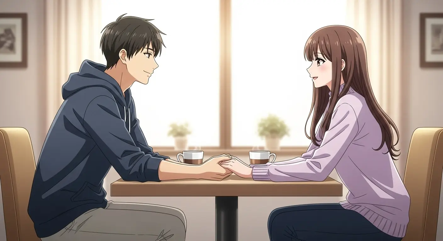 手をつないで語り合うカップル