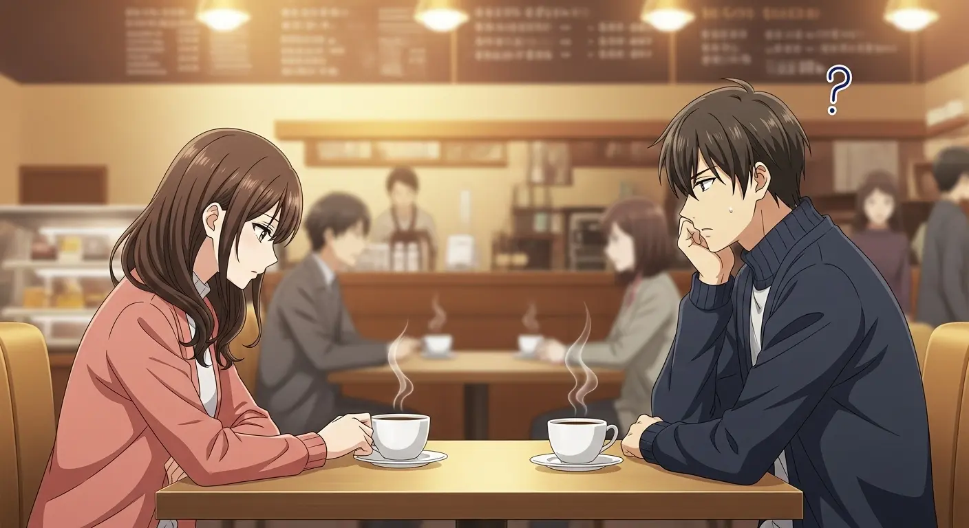 目を合わせない男女の会話風景