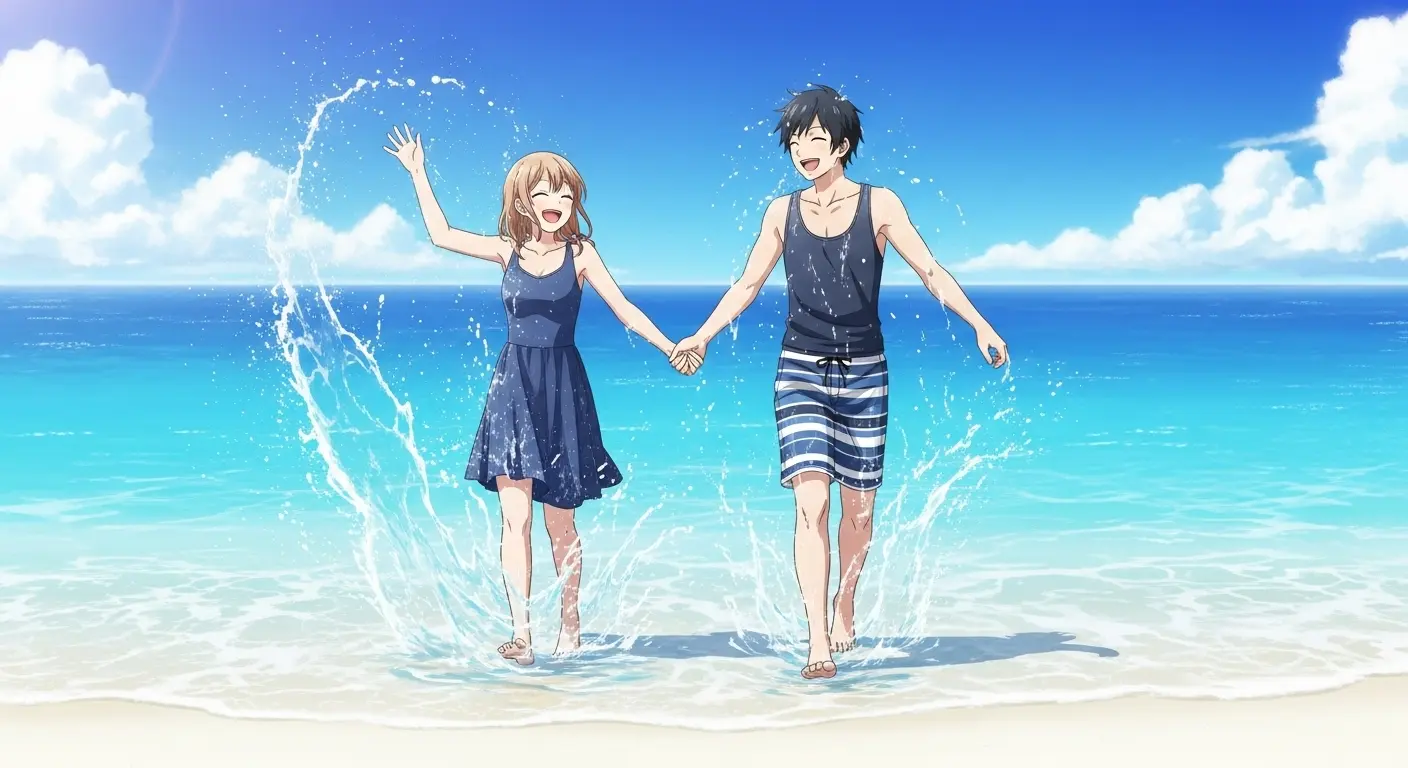 夏のビーチで楽しむカップル