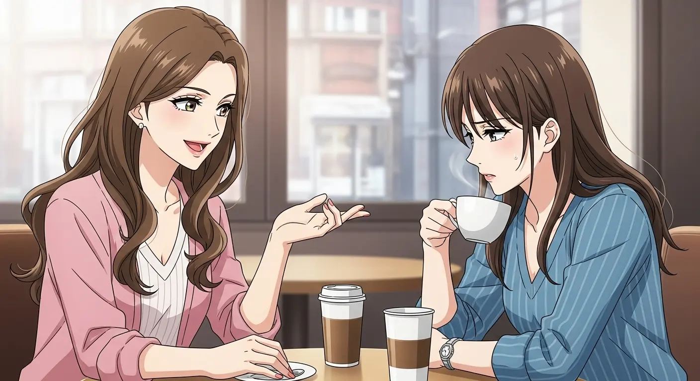 友人と目を合わせない女性