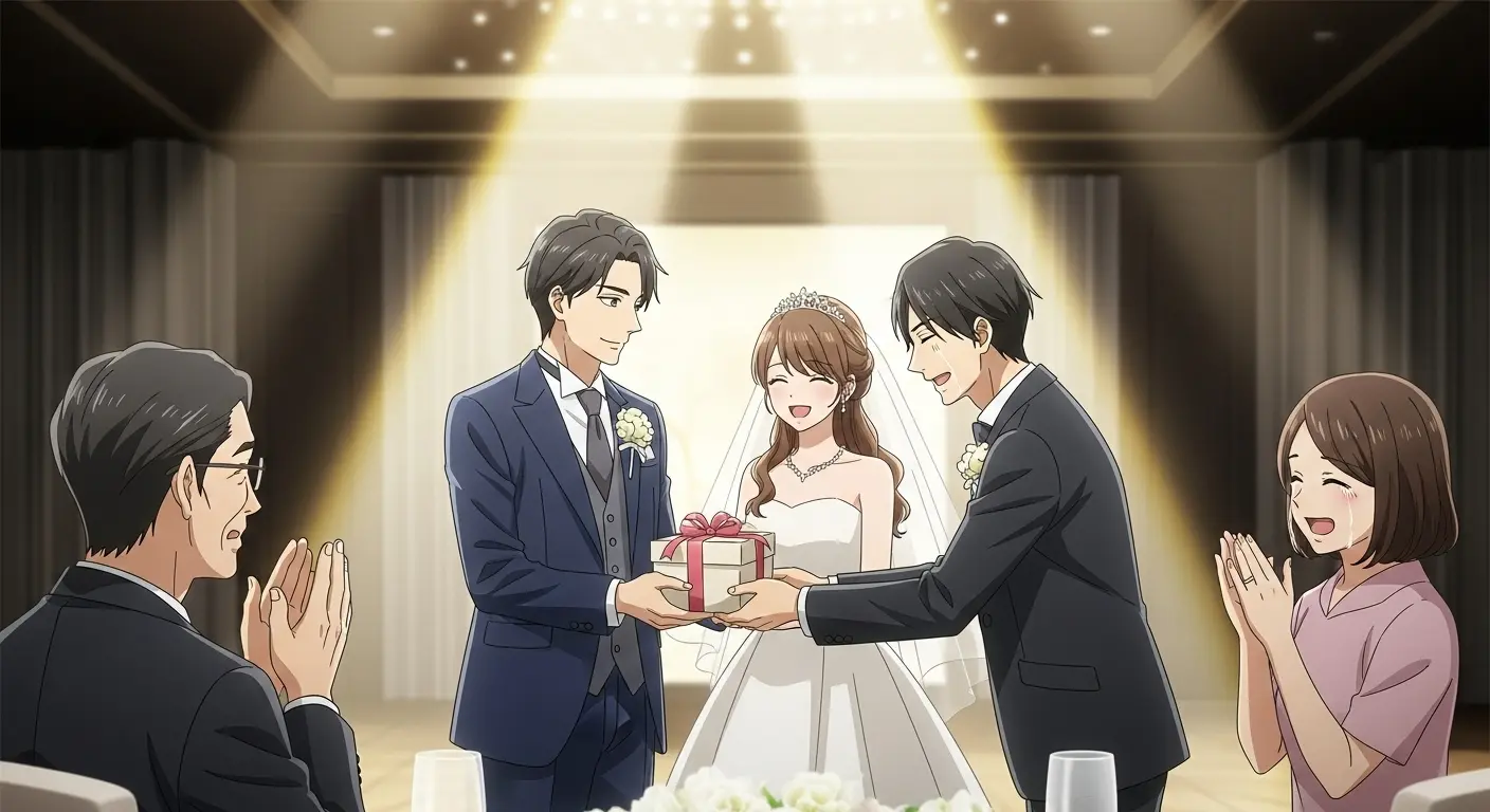 結婚式での両親へのプレゼント贈呈シーン