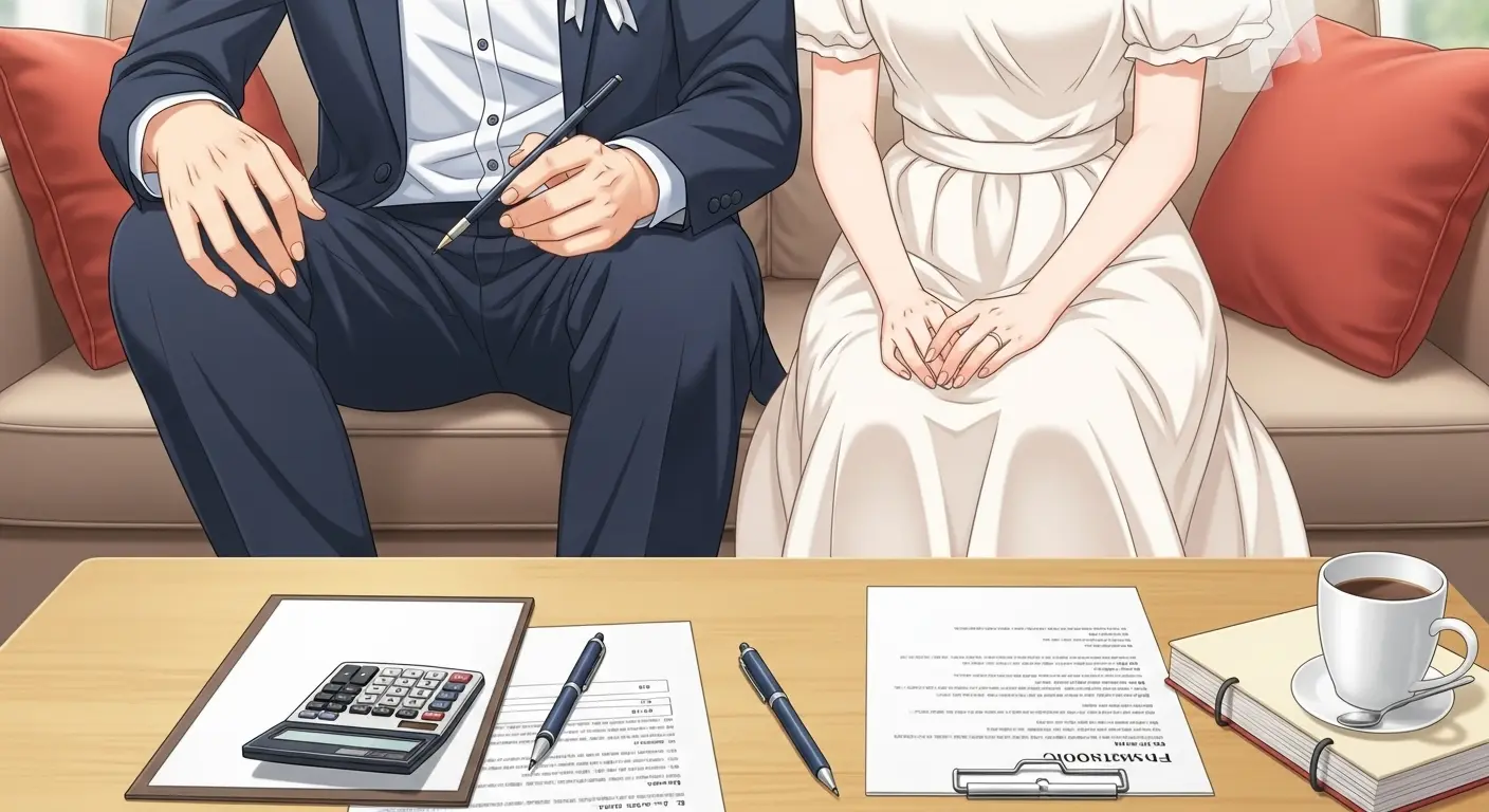 結婚新生活補助金の対象経費を計算する新婚夫婦