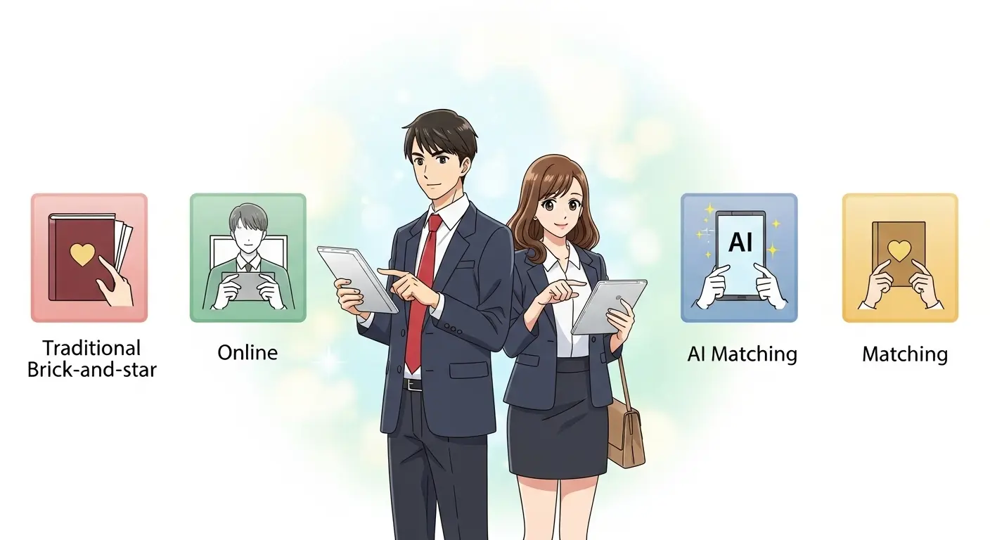 結婚相談所の種類を比較検討する男女