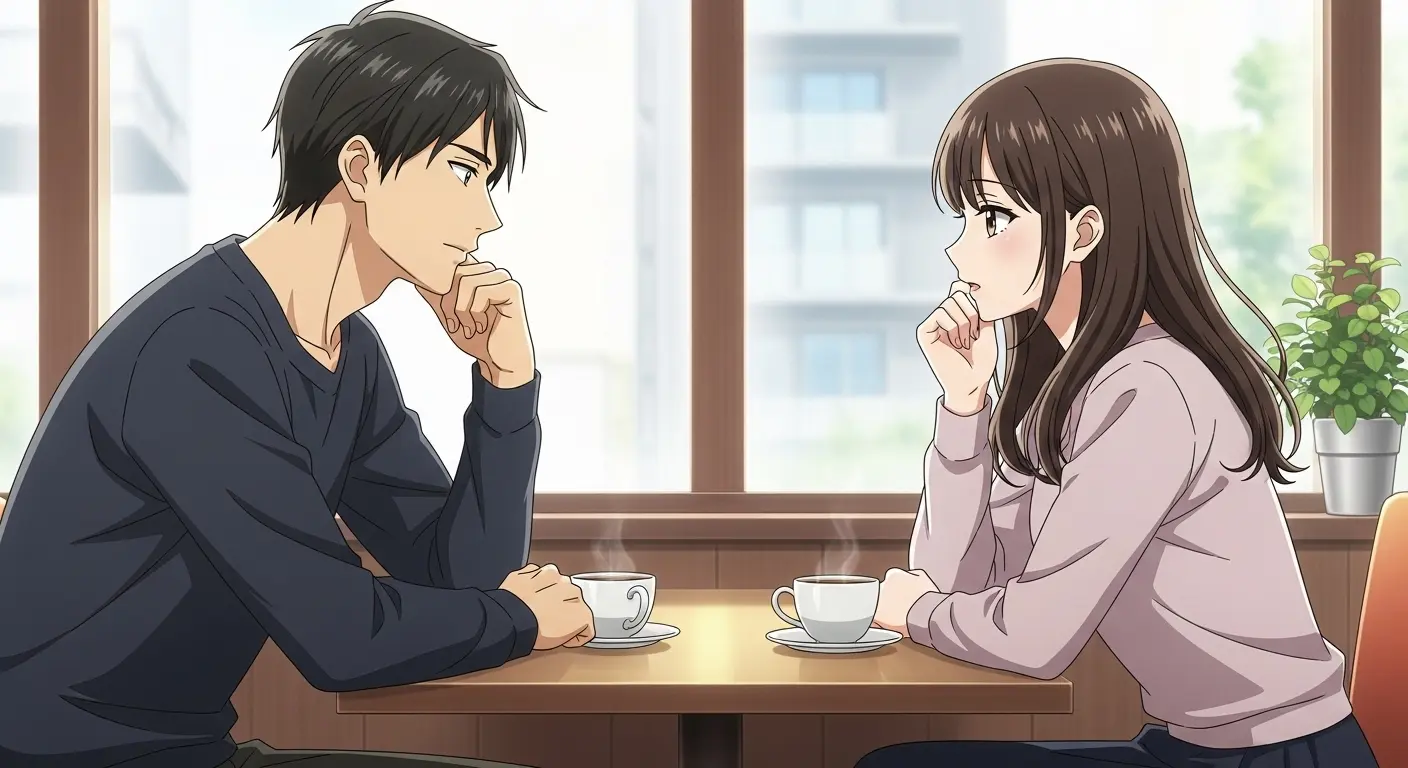 カフェで聞き上手なコミュニケーションをする男女