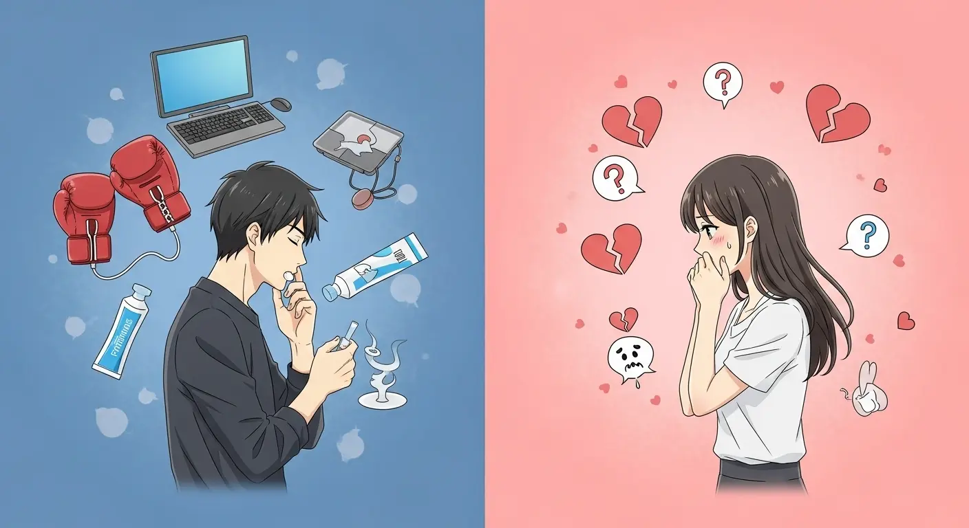 キスを避けたい男女の心理的違いのイラスト