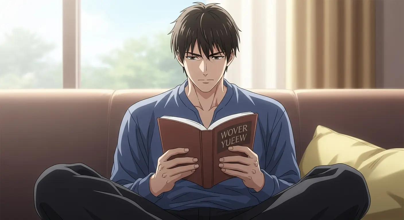 小説を読む男性