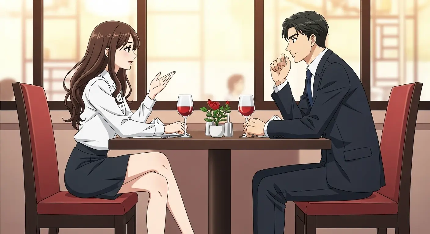 つま先が相手を向く足組みの女性