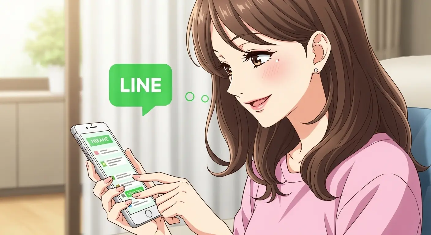 LINEでメッセージを送る女性