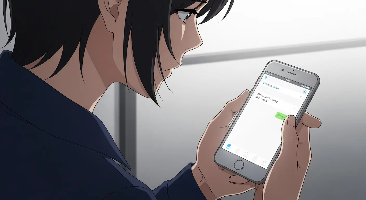 LINEの返信について悩む人物
