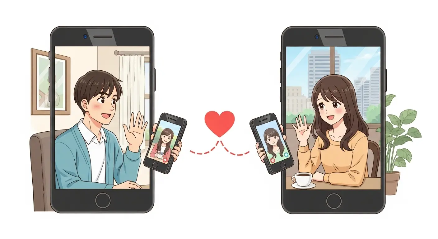 遠距離恋愛でビデオ通話をするカップル