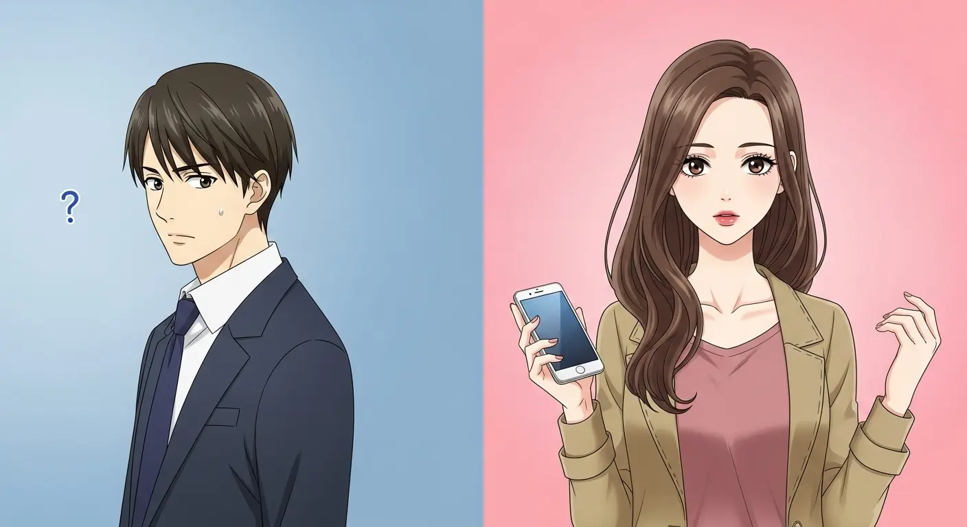 マッチングアプリのメッセージ頻度の成功例を示す男女がスマートフォンを見ている様子
