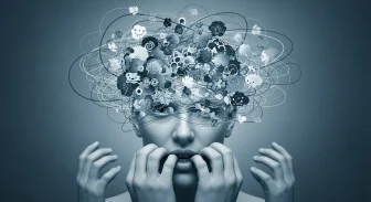 爪を噛む行為の心理的な原因を示す概念図。
