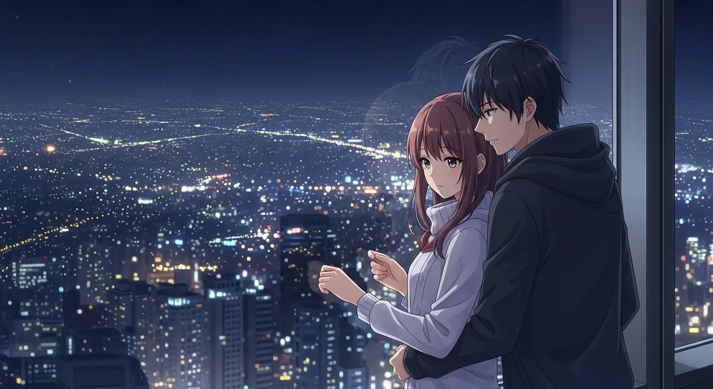ロマンチックな夜景デートを楽しむカップル
