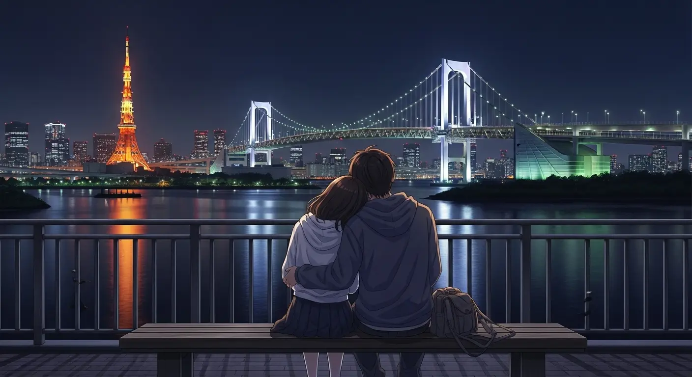お台場の夜景を楽しむカップル