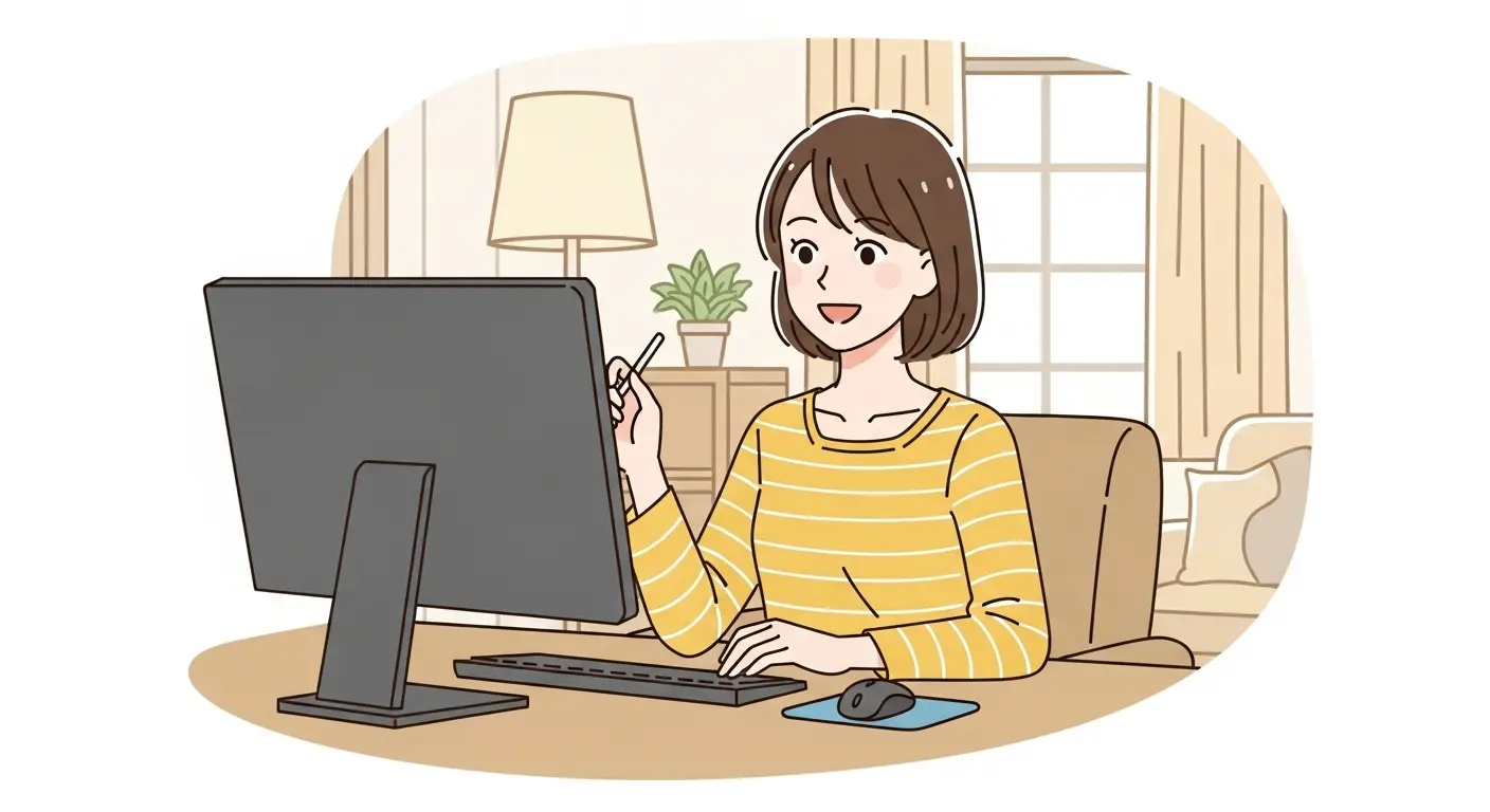 自宅で婚活する女性