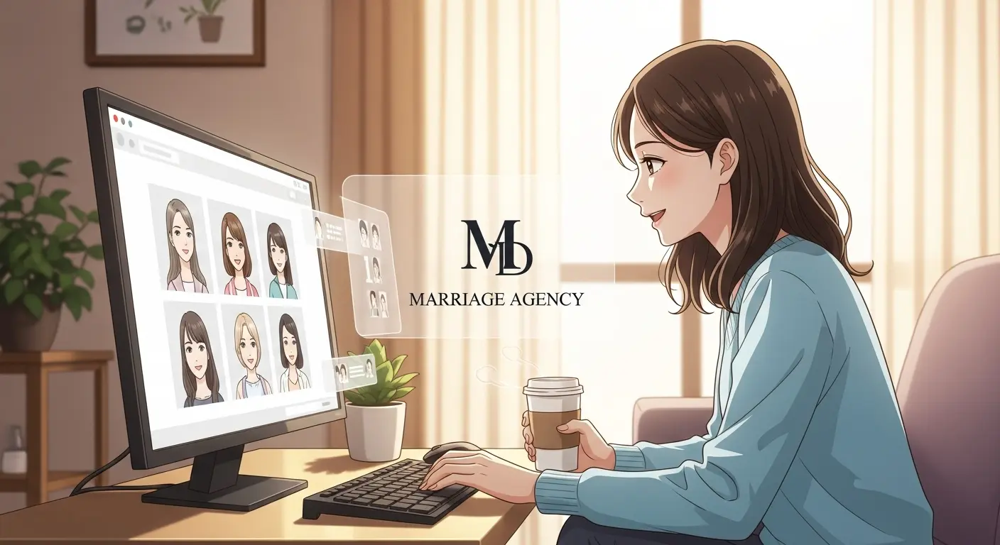 自宅でオンライン婚活を検討する女性