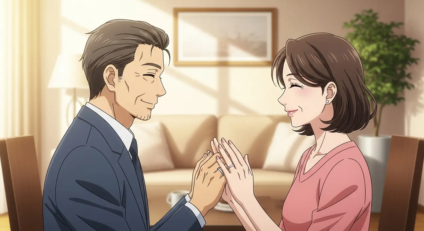 再婚して幸せな中年のカップル