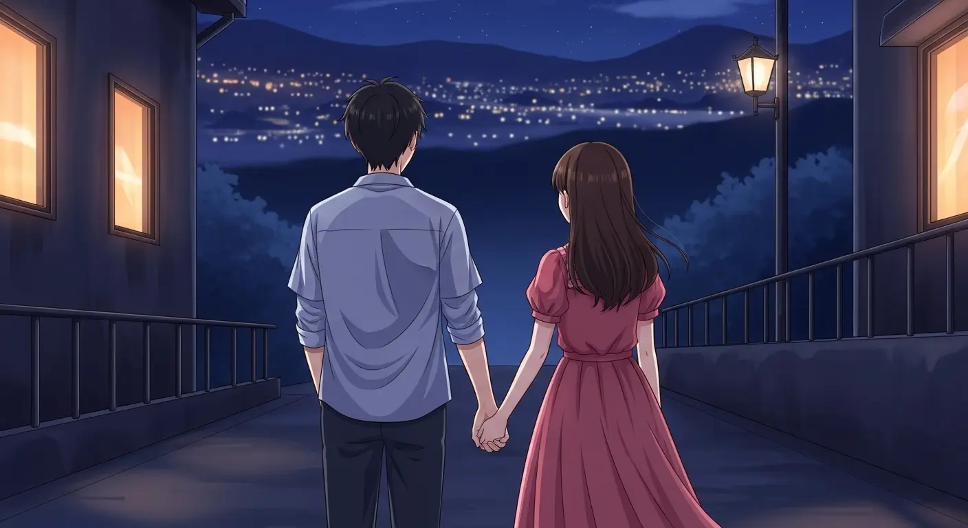 夜景を見つめるカップルの後ろ姿