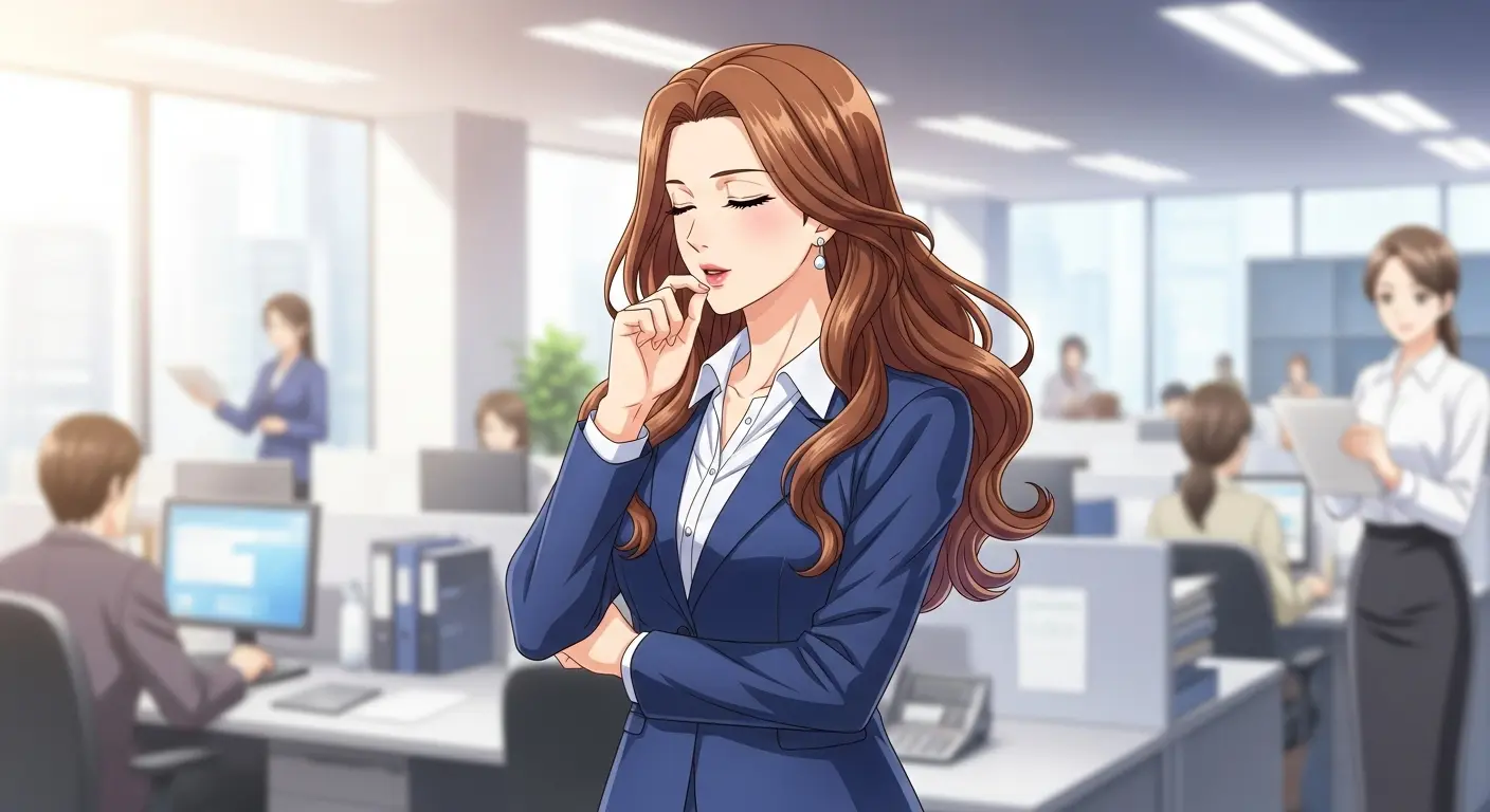 深呼吸をして感情を落ち着かせる女性