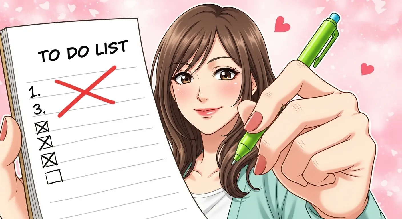 TODOリストの項目を達成し、チェックを入れる女性