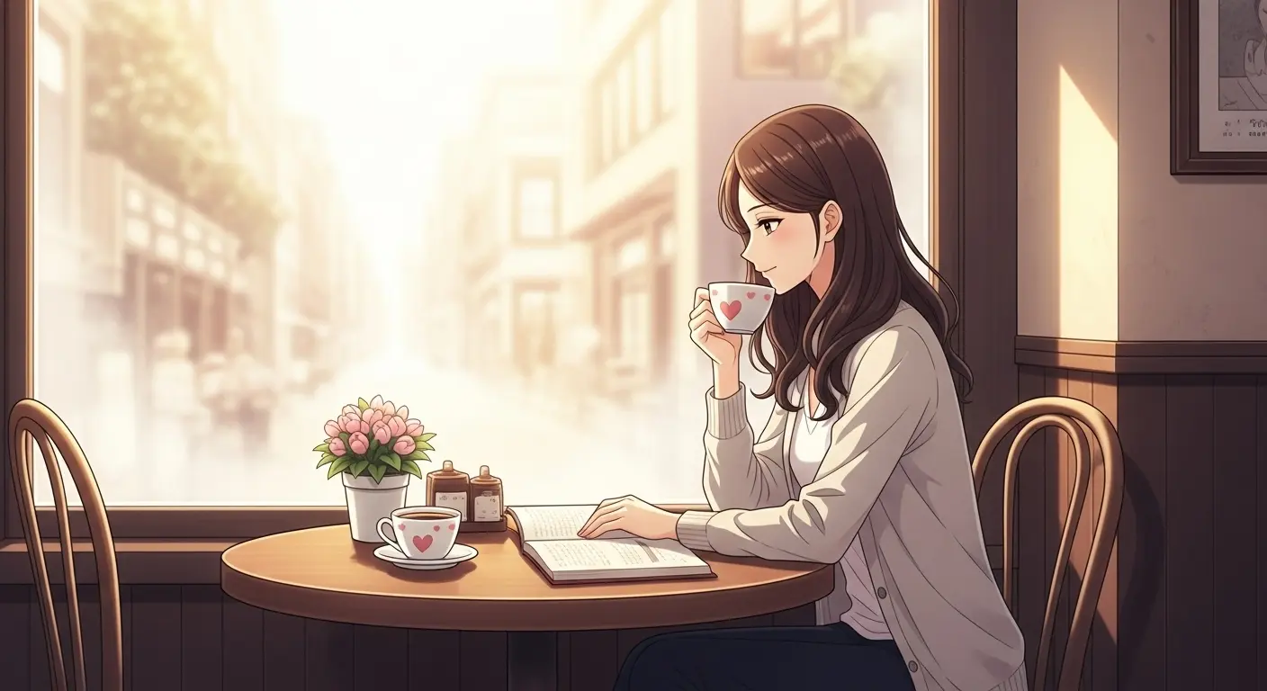 一人でカフェで読書を楽しむ女性