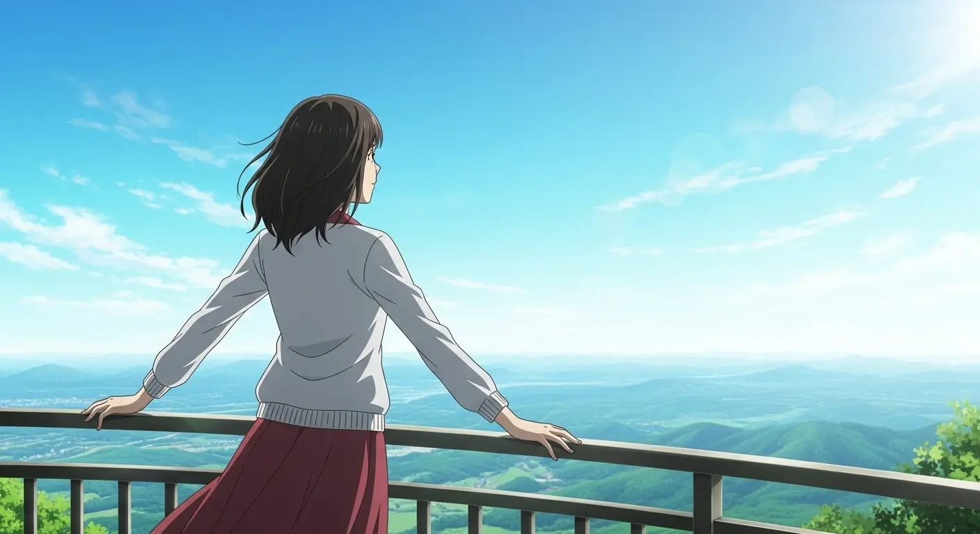 広い景色を見て前向きな考えを持つ女性