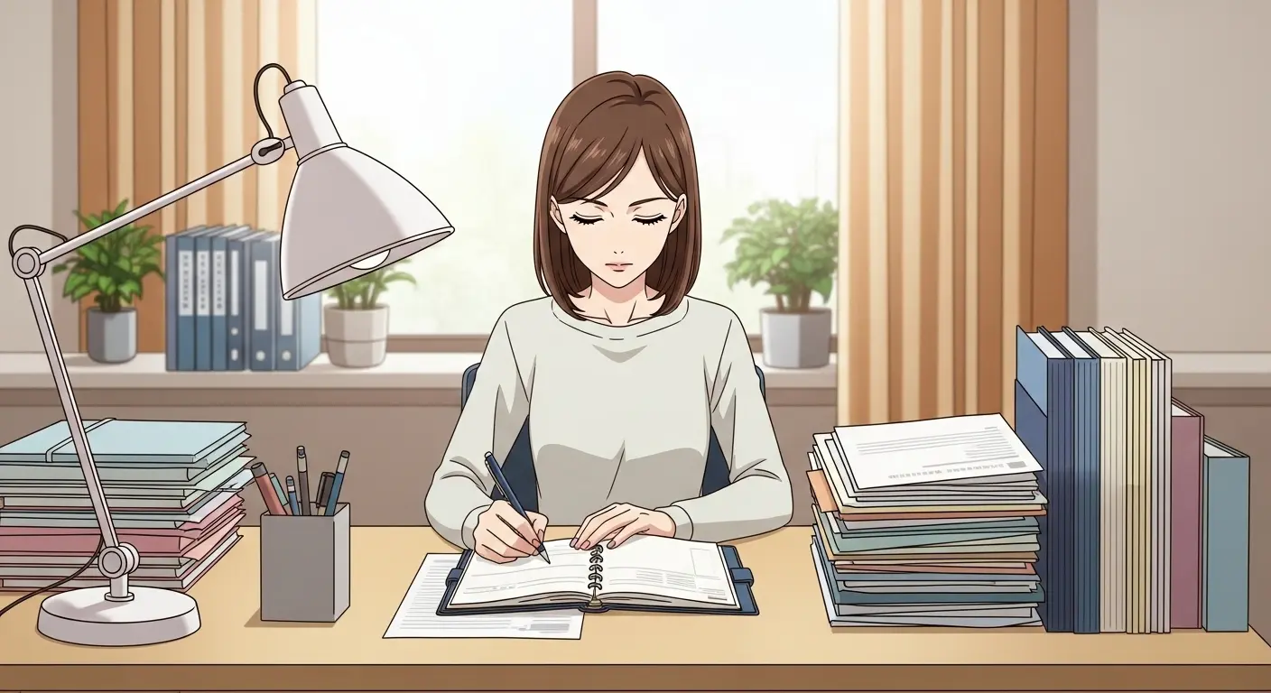 デスクで計画を立てて整理整頓する女性