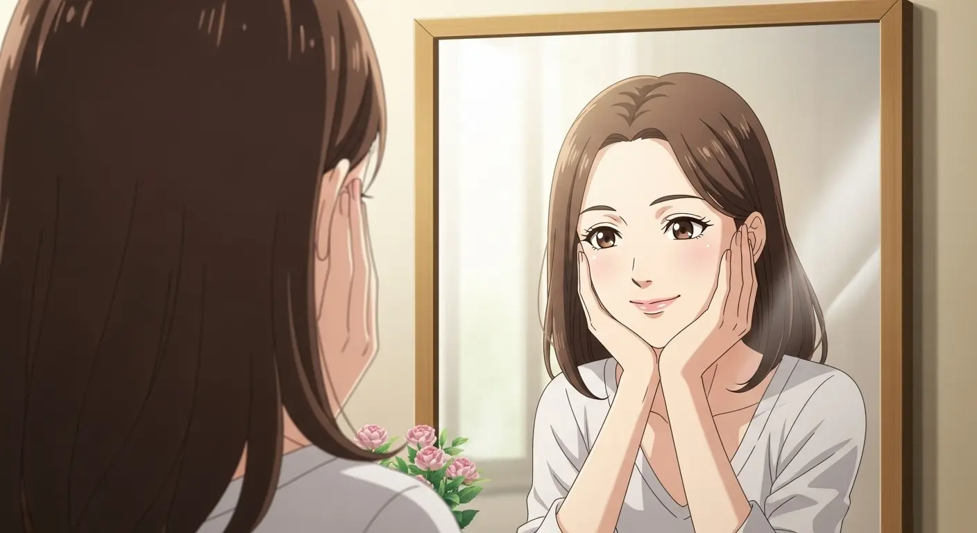 鏡を見て自己肯定感を高める女性