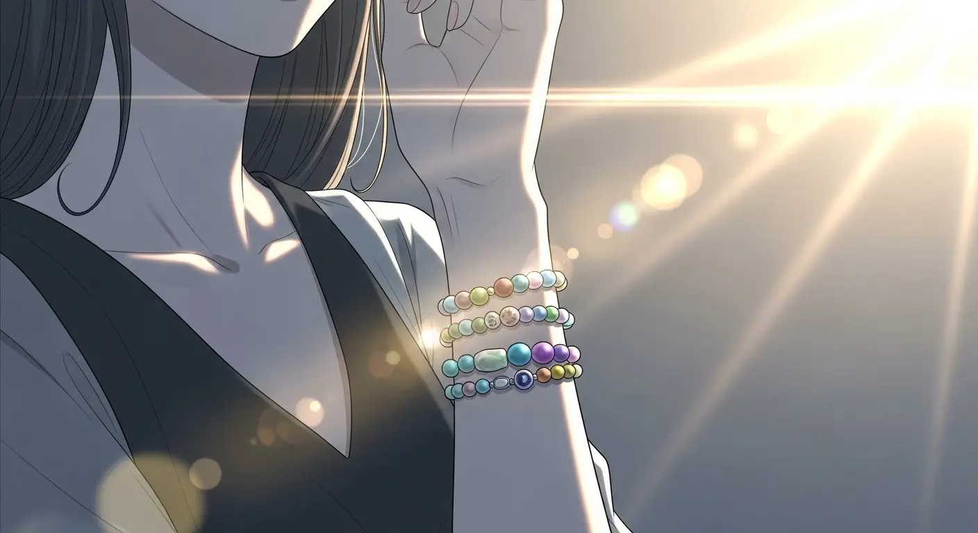 色の違うブレスレットを重ね付けする女性