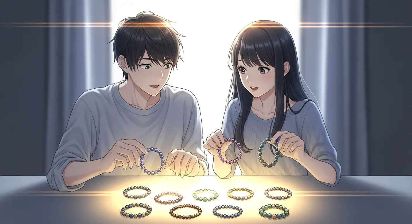 様々な色のブレスレットを選ぶ男女