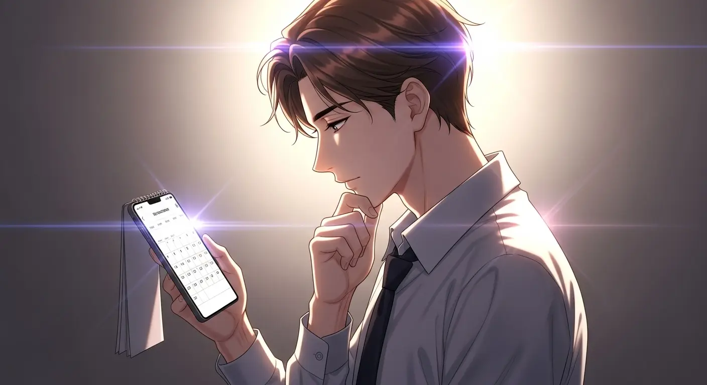 相手の予定を確認する男性