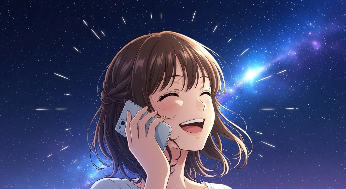 電話で恋愛相談をして、心が晴れた女性のイラスト