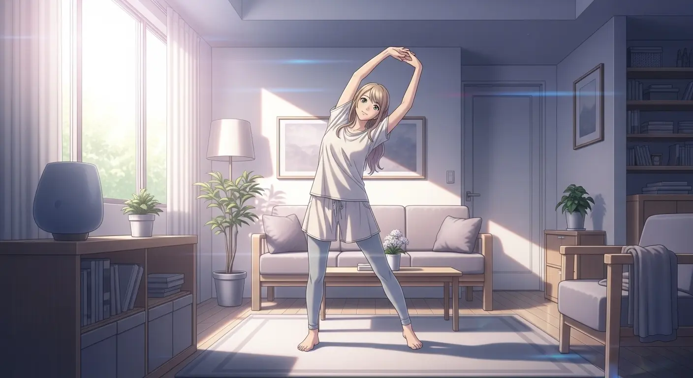 自宅でストレッチをする女性