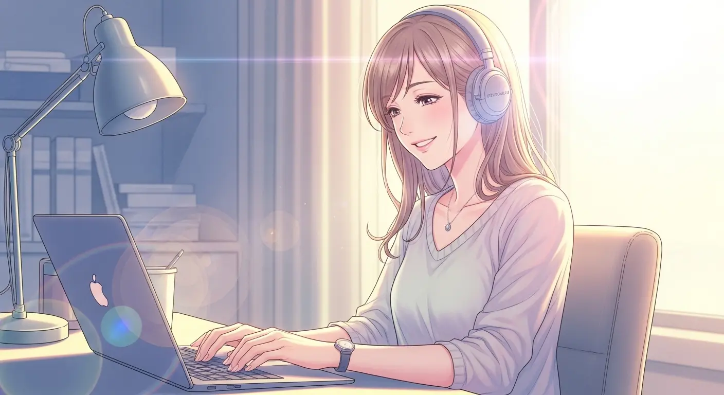 ノートパソコンでブログを書く女性