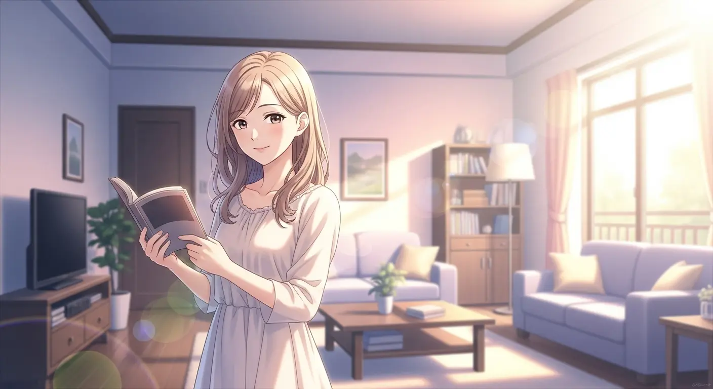 本を読んで満足そうな女性