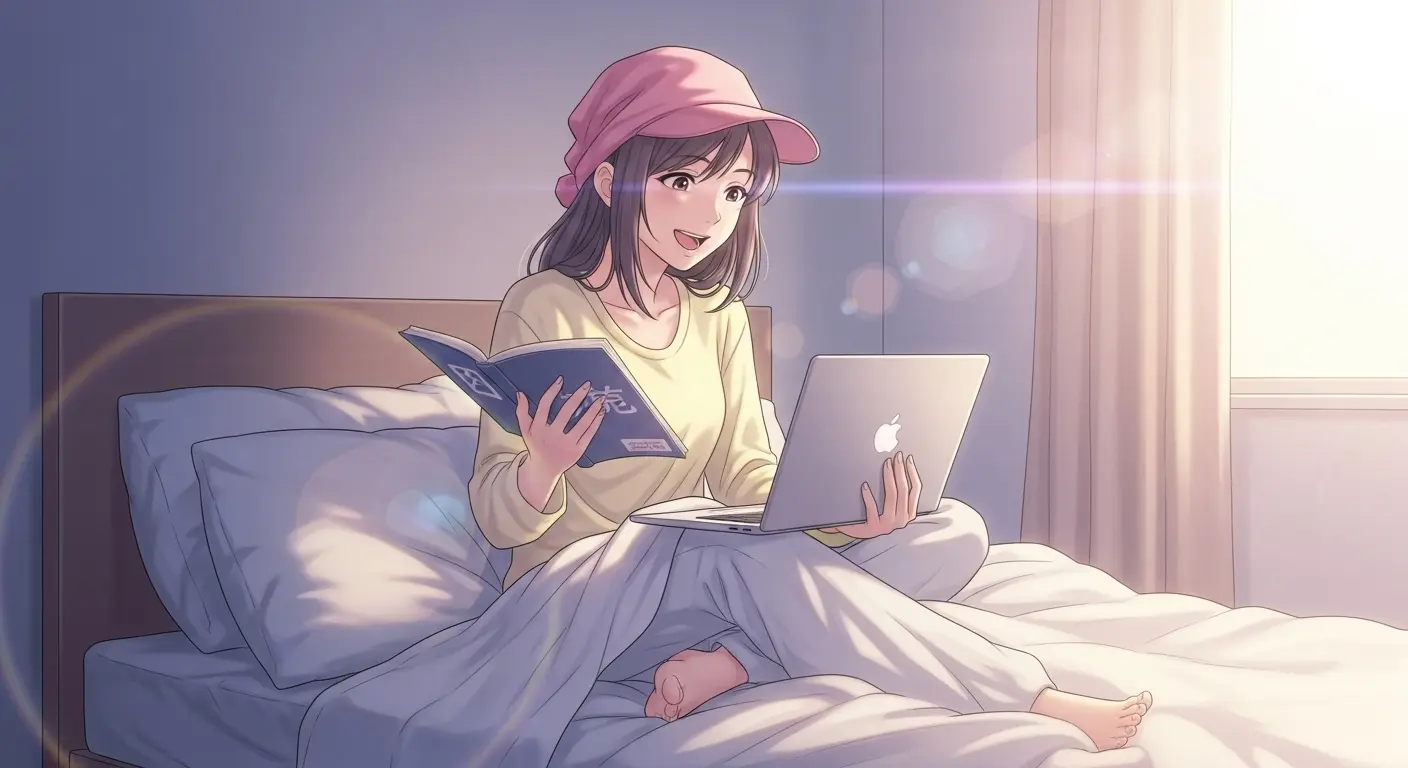 自宅で語学を学習する女性