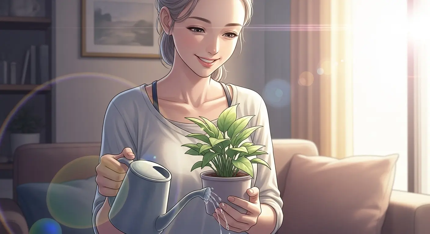観葉植物を育てる女性