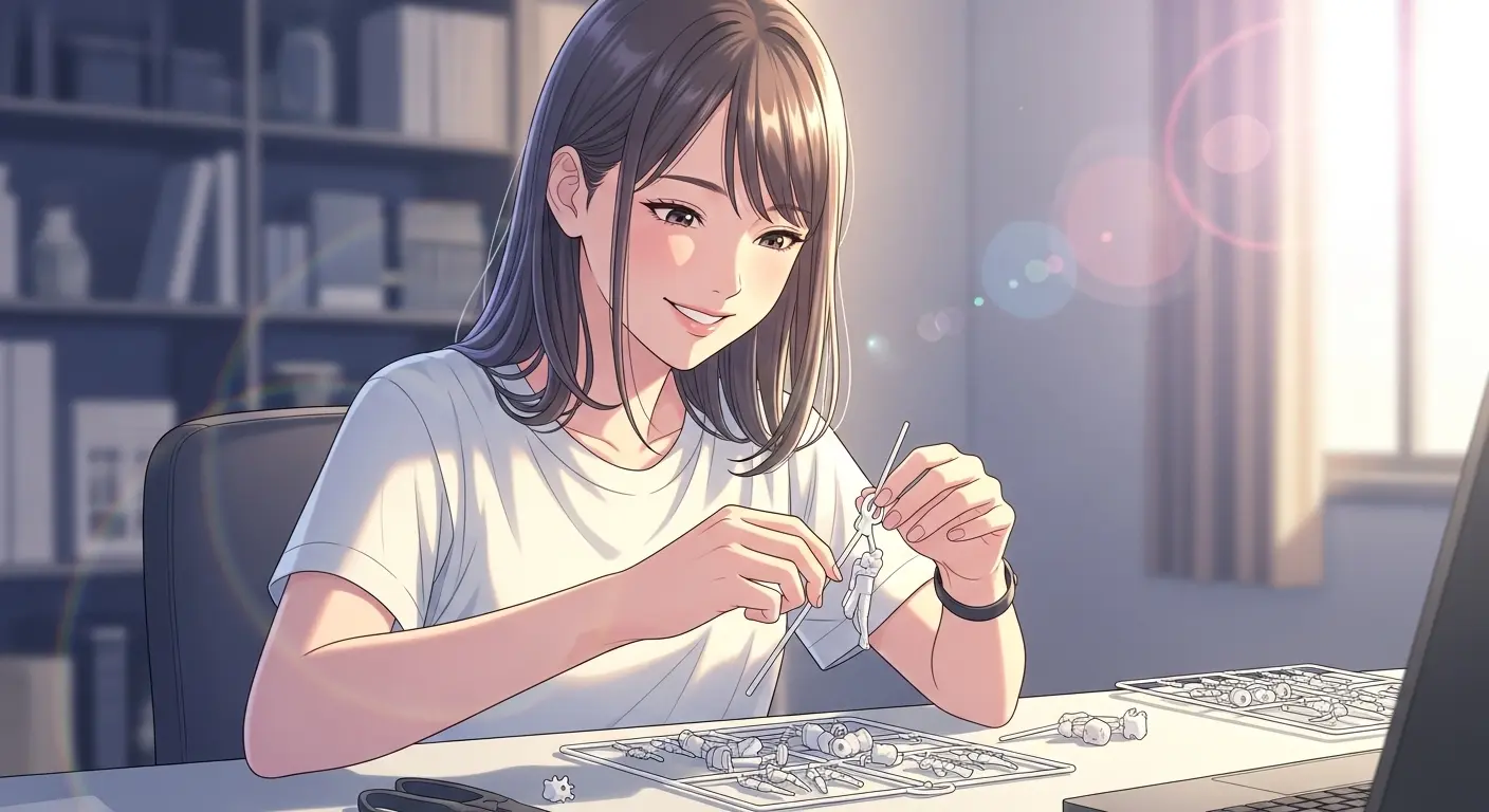 プラモデルを組み立てる女性