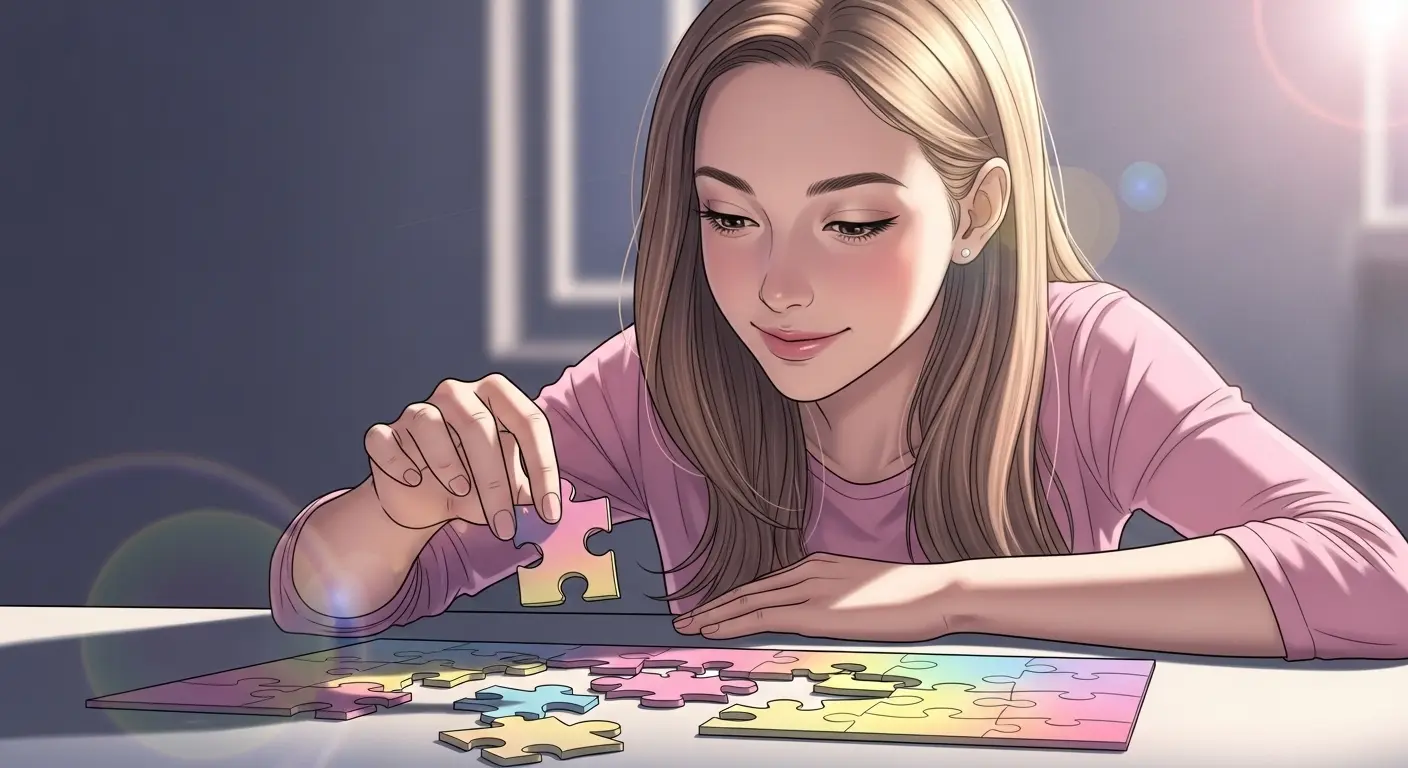 ジグソーパズルをする女性