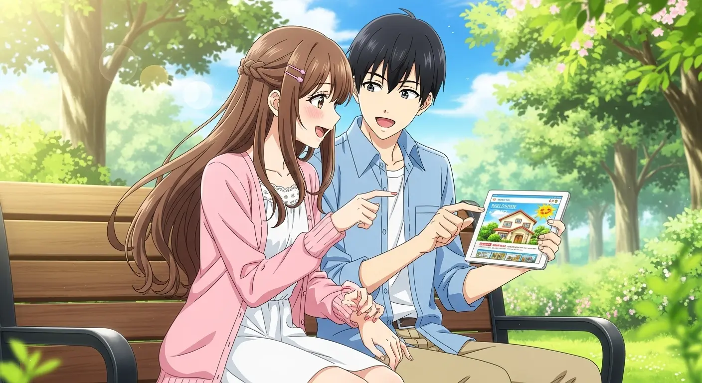 結婚後の住まいについて話し合うカップル
