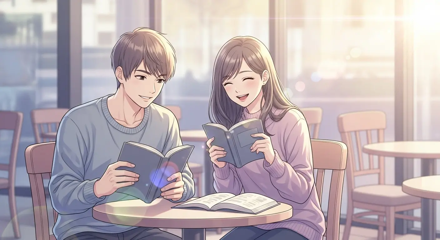 カフェで読書を楽しむ男女
