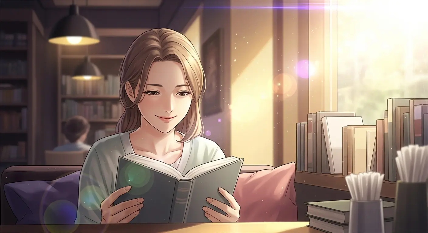 カフェで読書を楽しむ女性