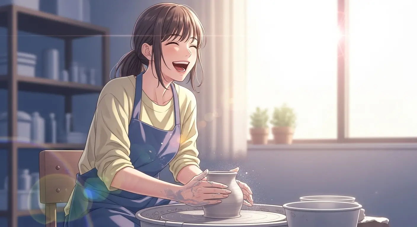 陶芸教室で作品作りを楽しむ女性
