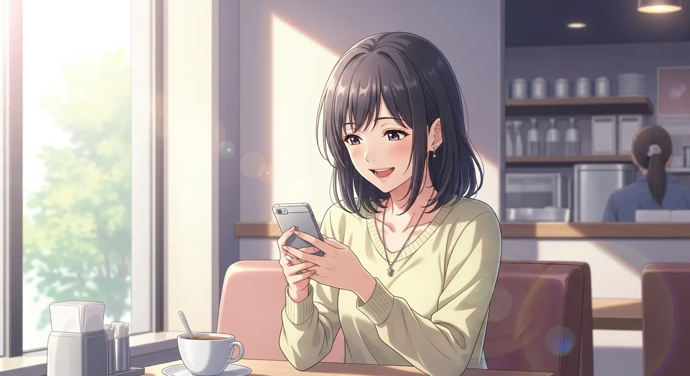 スマートフォンで趣味を探す女性