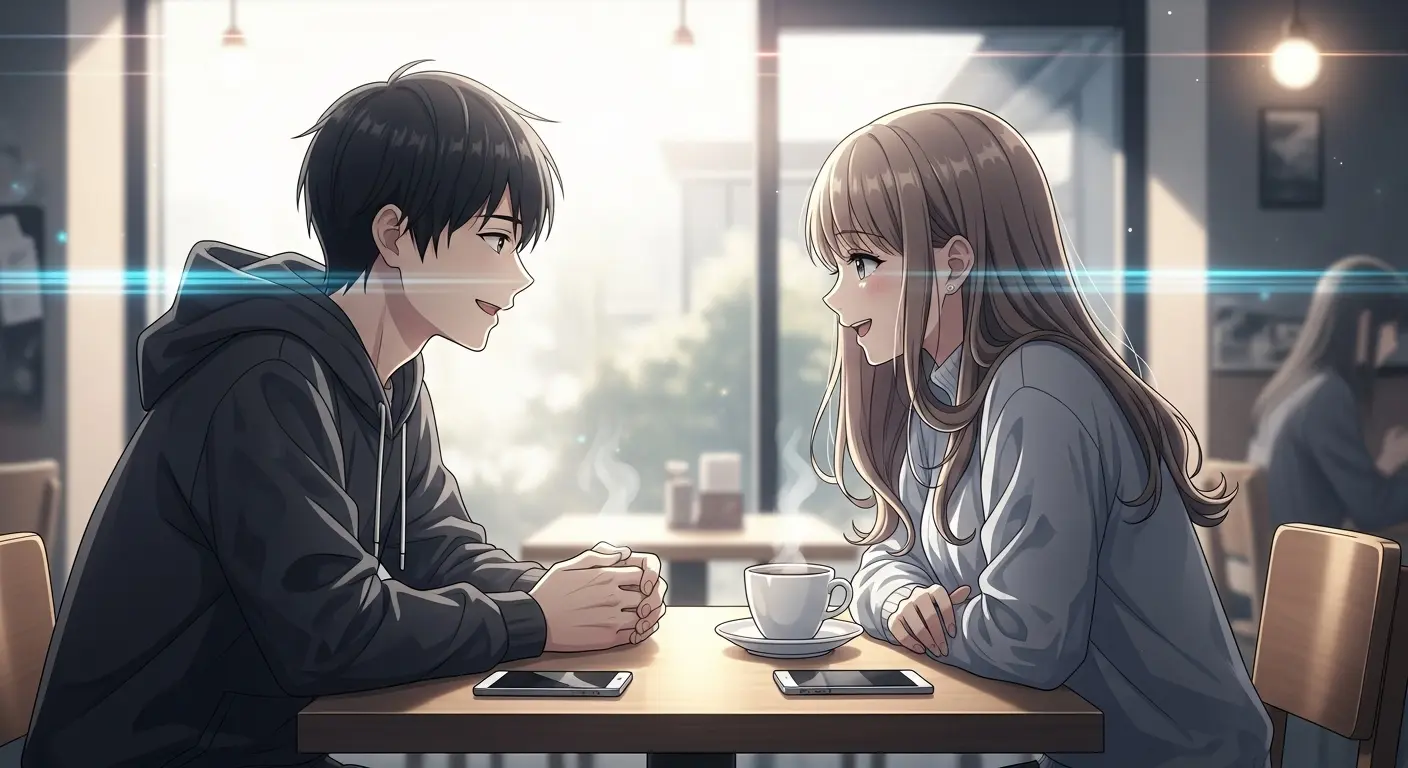 顔を合わせて会話を楽しむ男女