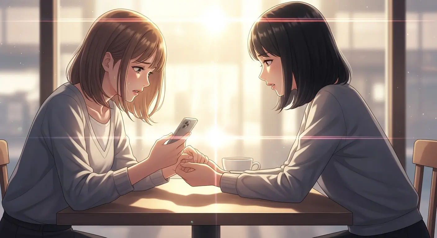 LINEの返信について友人に相談する女性