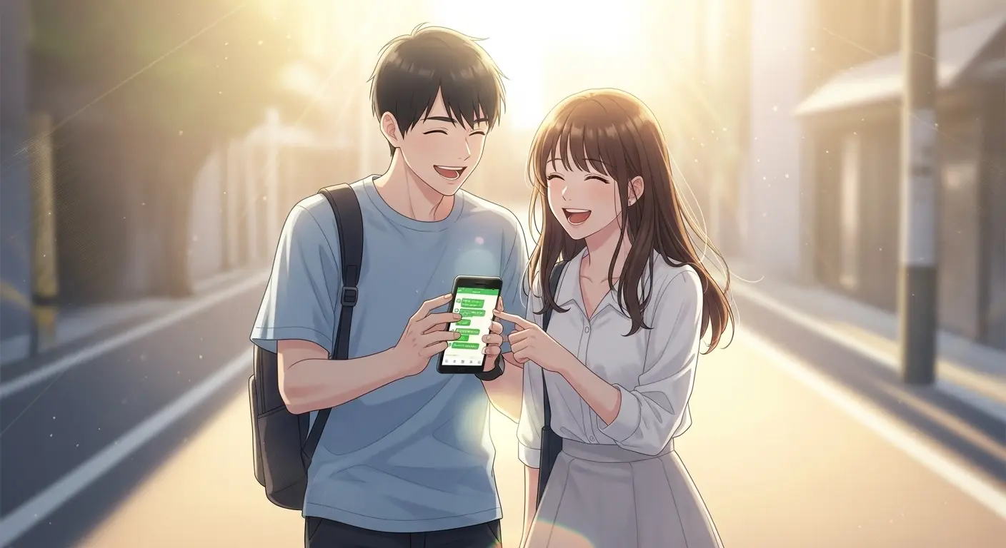 LINEで楽しそうに話すカップル