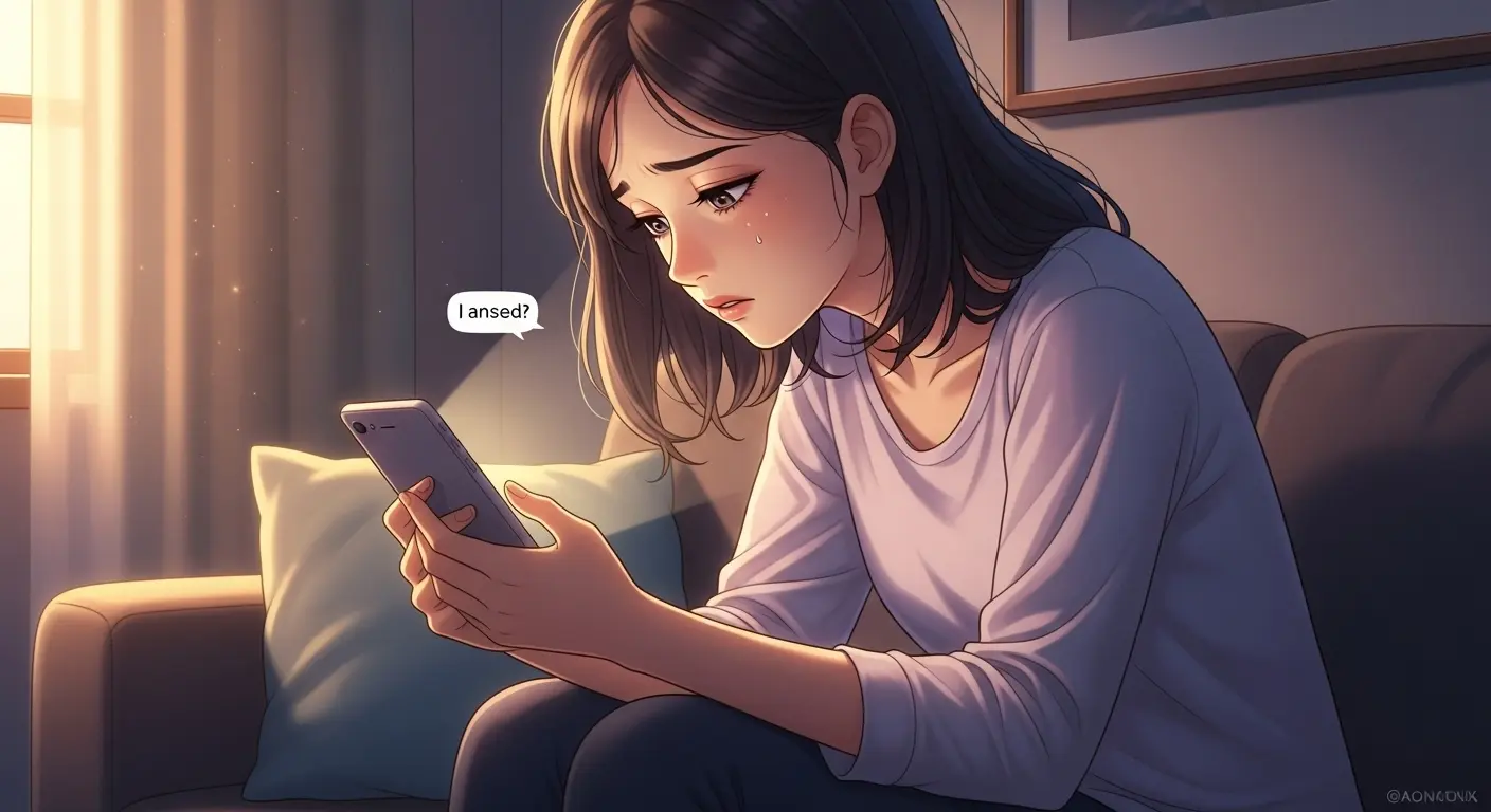 LINEの返信が来ず、不安そうな女性
