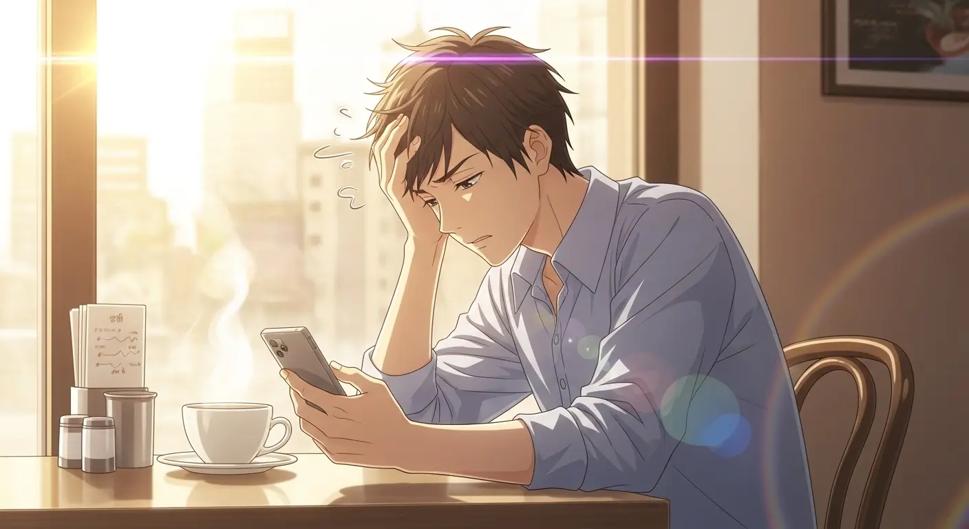 LINEの返信に困り悩んでいる男性